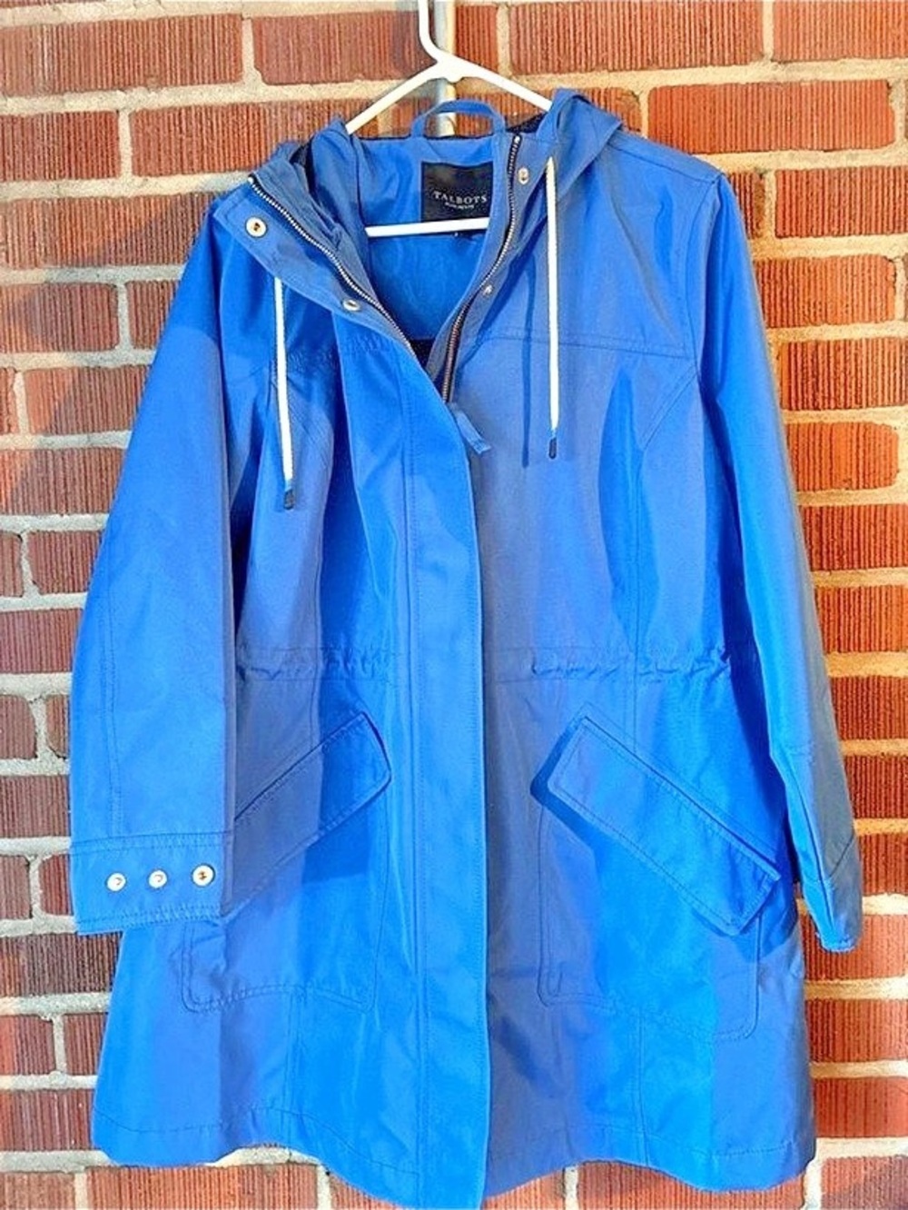 Talbots Blue Hooded Trench Coat Size 1X petite NWOT